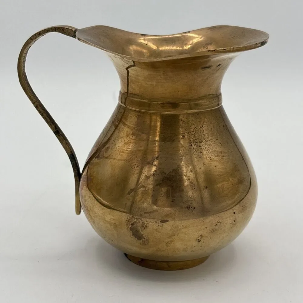 Vintage Brass Pitcher Creamer Vase Decorative Small With Handle India